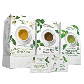 ANDREW LESSMAN Tea - Variety Pack - Green Tea Variety Kit - 30 Sachets Each of Jasmine - Infused + Earl Grey + Peppermint Green Teas. Rich in Healthy EGCG. No Bitter Aftertaste