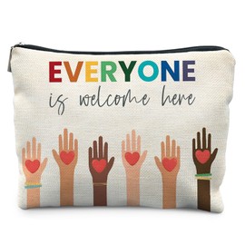 Likjad Everyone Is Welcome Here Makeup Bag, Equality Diversity Inclusion Cosmetic Bags for Women, Teacher Appreciation Gifts, Gifts for Teacher Makeup Zipper Pouch