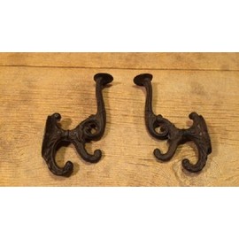 Vintage Cast Iron Victorian Coat Wall Hook Large Rustic Brown (Set of Two) 0170-01207R