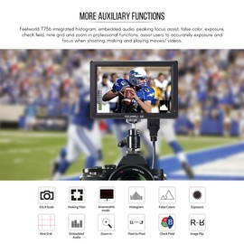 Feelworld T756 7 Inch IPS Full HD 4K On-Camera Monitor 1920 * 1200 Resolution Support 4K Signal HD Input/ Output with Histogram Focus Assist Check Field Pixel to Pixel