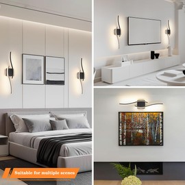 Battery Operated Wall Sconce Set of 2, Black Battery Wall Sconces with Remote Control, Dimmable USB Rechargeable Light Fixtures, LED Wireless Wall Light for Living Room Hallway Bedroom, 27.56in