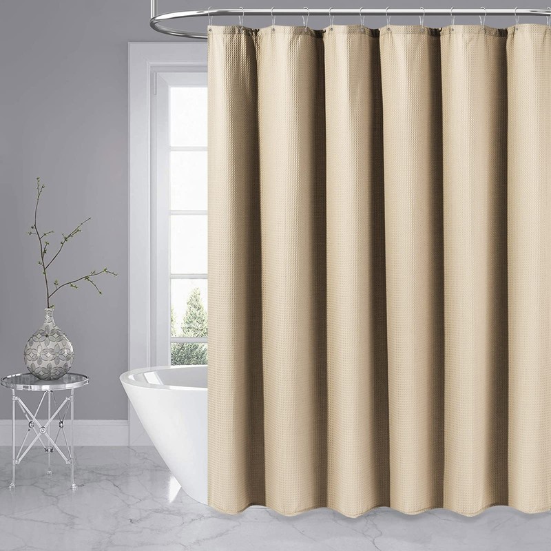 Dynamene Extra Long Shower Curtain,84 Inch Long Beige Waffle Weave