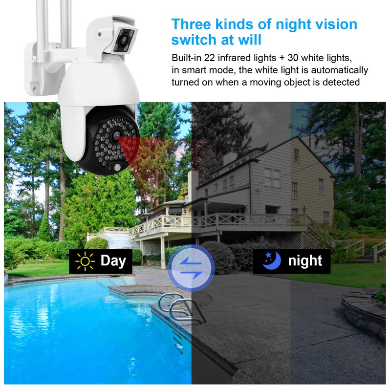 1080P Wifi PTZ Camera 60 Lights Dual Lens IP66 Waterproof