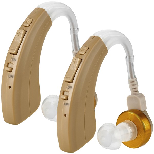 Digital Hearing Amplifier Set - BTE Personal Sound Amplifiers - Rechargeable Receiver in Canal Hearing Assist Device Pair w/ 4 Modes, Noise Cancellation and Volume Control Hearing for Adults Seniors