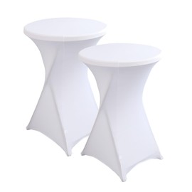 iEventStar Stretch Bar Table Covers, Spandex Bar Table Covers, Bar Tables, Wedding, Strengthening in the Foot Area, Round Tablecloth for Bistro Table, Cocktail Party (White, Set of 2, Diameter 80-85
