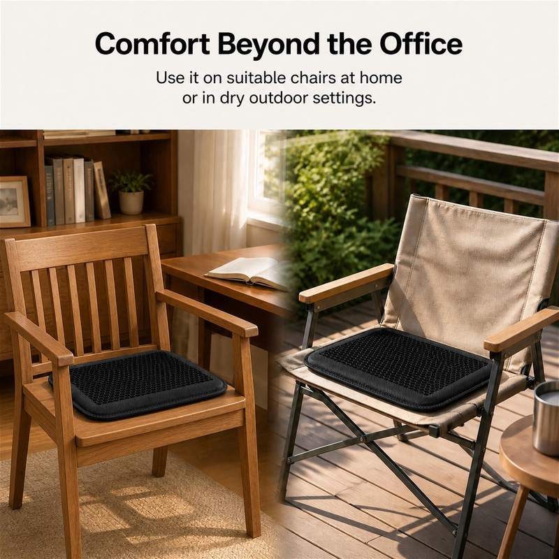 Gel Seat Cushion, Breathable Honeycomb Pad, Black, 16.5 x 13