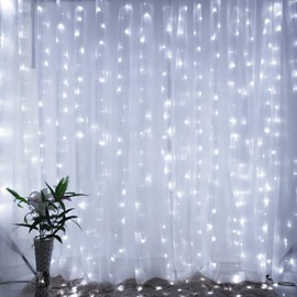 Brightown Window Curtain Lights, 600 Led 20 Feet Dimmable with Remote to Set 8 Lighting Modes and Timer, Fairy Led Lights for Bedroom Wall Wedding Decorate String Lights, Pure White, No Curtain