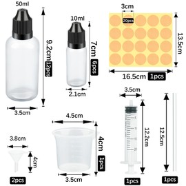 Nenull Liquid Bottles 50 ml x 12 Dropper Bottle 6 x 10 ml Empty Squeeze Bottle Plastic Bottles Dropper Bottle with Child Lock Lid Free Funnel Measuring Cup Transfer Pipette Pack of 24