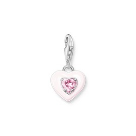 THOMAS SABO 1915-041-9 Heart Charm Pendant with Pink Stone Made of High-Quality 925 Sterling Silver with Three-Dimensional Heart Dimensions: 22 x 11 mm, Sterling Silver, Cubic Zirconia