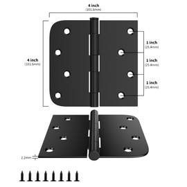 18 Pack goldenwarm 4in Black Door Hinges Interior Door Hinges Black Matte 4 x 4 Inch with Square & Round Corners, Iron Material