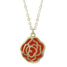 GRACE HARPER Gold Finish Orange Enamel Rose Pendant Necklace
