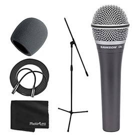 Samson Q8x Dynamic Supercardiod Handheld Microphone + Foam Windscreen + Tripod Base Mic Stand + Mic Cable + Cloth