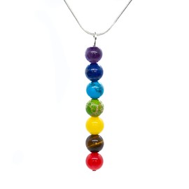 WICCSTAR Women's 925 Sterling Silver Plated 7 Chakra Necklaces, Edelstain, Amethyst, Turquoise
