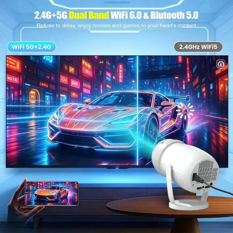 [Built-in Apps]Mini Projector with WiFi and Bluetooth,Portable Projector 4K Support
