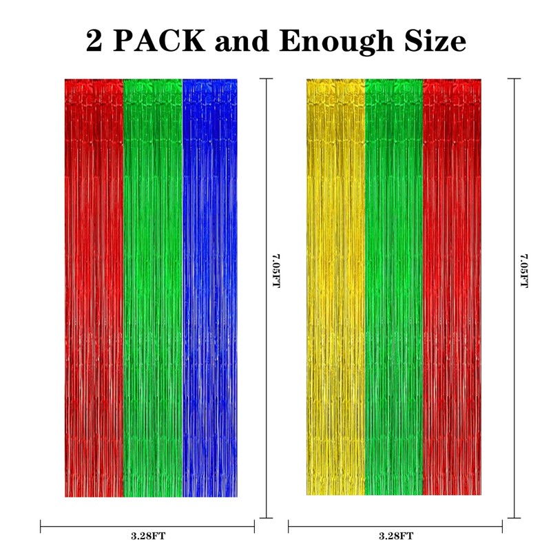Party Foil Fringe Curtains 2 Pack Metallic Tinsel Backdrop for