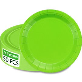 PTECDROTS 50Pcs Lime Green Paper Plates - 9” Paper Round Bulk Dinner Plates for Daily Use Holiday Picnic Celebrations Sage Green Birthday Party Decorations
