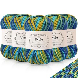 Uvolo 250 g (5x 50 g) Multicoloured Hand Knitting Crochet Yarn, Colourful Gradient, Rainbow Acrylic Cotton Wool Yarn for Knitting, Crochet and Crafts, 17 Blue Yellow