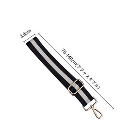 SHAARI Shoulder Strap, Shoulder Strap, Thick Bag, Bag Belt, Stylish, Stripe, Black/White/Plup, Black, Bright Gold Clasp, Adjustable Length, Replacement Belt, Wide Shoulder Strap, Black
