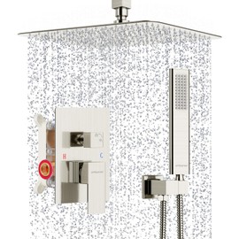 EMBATHER Rain Shower System, Brushed Nickel Shower Faucets Sets Complete with 10 Inch Rain Shower Head and Handheld (With Shower Valve)