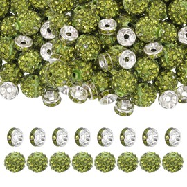 sourcing map 120Pcs Rhinestone Beads, 10mm Clay Bead and 8mm Crystal Spacer, Sparkling Loose Spacers for Jewelry Making, Christmas Bracelet Necklace Earring DIY (Olive Green)