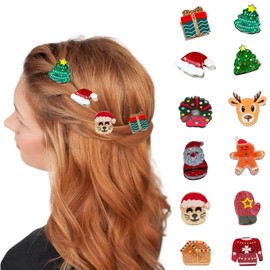 12 Pcs Christmas Hair Claw Clips Santa、Claus、Xmas Tree、House、Elk and Hat Design Small Claw Clips Strong Hold Jaw Clip Mini Hair Clips for Women Girls Hair Accessories