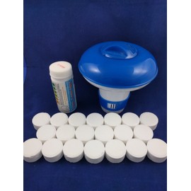 Premier Blue 20x20g Chlorine Tablets Pool Hot Tub Spa inc Dispenser and Testing strips FULL KIT