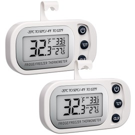 Digital Frigerator Thermometer 2 Pack, Waterproof Fridge and Freezer Thermometer, Thermometer Refrigerator with Large LCD Screen, Stand and Magnetic Back, for Room,Kitchen(White)