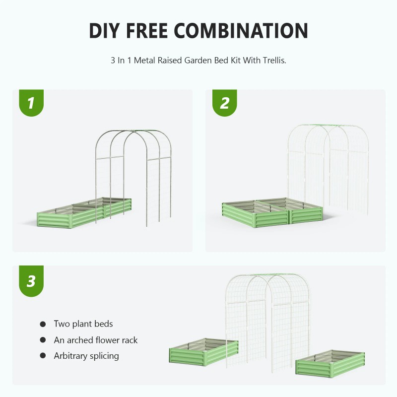SLSY Galvanized Raised Garden Bed with 85in Tall Garden Trellis