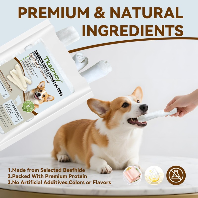 Tkacmoy Rawhide Rolls for Dogs, Long Lasting Beef Hide Chews-