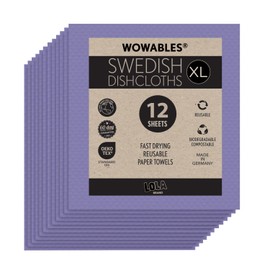 LOLA Swedish Dishcloths for Kitchen XL, 12 Sheet Roll, Biodegradable & Compostable, Reusable Paper Towel Cleaning Cloths, 11" x 10", No Odor, Washing Dishes, Ultra Absorbent Cellulose Sponge Towel