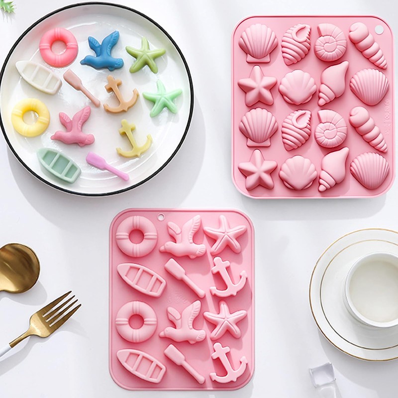 Seashell and Nautical Silicone Mold Set, 2 Pack Pink Ice