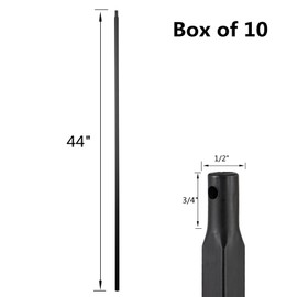 S01- Wrought Iron Balusters – Set of 10 Hollow Plain Bar Balusters - Decorative Metal Balusters for Decks – Spiral Stair Railing - 1/2-inch Iron Spindles – Satin Black Metal Railing