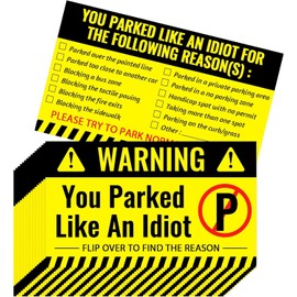 CDXHOME Bad Parking Cards - Pack of 100 You Parked Like an Idiot Cards Funny Parking Violation Tickets with Various Reasons for Violation (3.5" x 2"), Yellow, Black