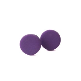Purple Stud Earrings for Women, Minimalist Round Clay Geometric Jewellery Gifts for Her Under 5 (Large 15mm)