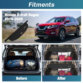 Nilight Trunk Cargo Cover for Nissan Rogue 2014 2015 2016 2017 2018 2019 2020, Retractable Security Shade Rear Cargo Cover, with Trunk Storage Net