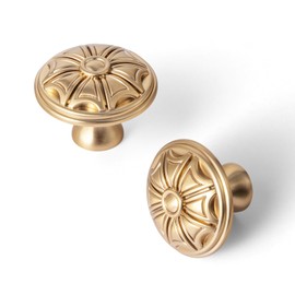 Goo-Ki 6 Pack Champagne Bronze Cabinet Knobs Zinc Alloy Kitchen Hardware - Solid Drawer Knobs Single Hole/Screw Dresser Handles Cabinet Pulls