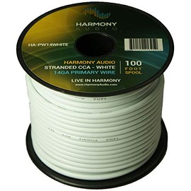 Harmony Audio HA-PW14WHITE Primary Single Conductor 14 Gauge White Power or Ground Wire Roll 100 Feet Cable for Car Audio/Trailer/Model Train/Remote