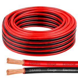 6 Gauge Wire 25 Feet, 6/2 AWG Pure Copper Wire, 6AWG 2 Conductors Red Black Oxygen Free Stranded Low Voltage Wire for Solar Panel, Automotive, Audio Auto, LED Lighting(6 AWG 25FT)