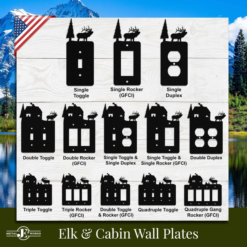 Elk & Cabin Double GFI Rocker Light Switch Plate Cover
