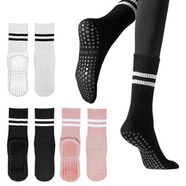 CANCYCC 3 Pairs of Stopper Socks Yoga Socks Women Non-Slip Pilates Socks Size 36-42 Non-Slip Socks Long Grip Socks for Ballet, Aerobics, Fitness Training, Dance, Trampoline, black
