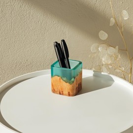 RWA resinwood.art – Aesthetic Aqua Blue Pen Holder For Desk from Resin & Wood - The Perfect Modern Wooden Pencil Holder Easily Organizes All Pens and Desk Accessories - Luxury Pen Cup For Office Decor