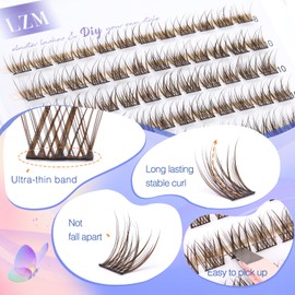 LZM Brown Individual Eyelashes, Fake Lashes, 8-14 mm, C Curl False Eyelashes, Natural Look, Artificial Eyelashes, Soft DIY Brown Cluster Eyelashes, Individual Natural Eyelashes, Brown Lashes (Brown
