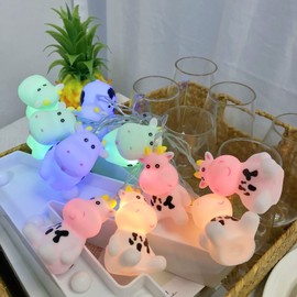 Cute Animal Shape String Lights Dairy Cow Night Light Colorful Cow Fairy Lights Battery Powered for Wedding Christmas Easter Children's Bedroom Decoration (1.65m/10leds, White Cow)