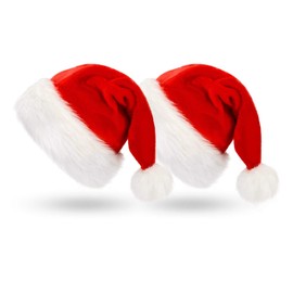ARAINY Christmas Hat Xmas Holiday Hat for Adult 2PC Red Unisex Santa Hat for Party Supplies Extra Thicken Classic Velvet Fur Toddler Christmas Hat for New Year Festival
