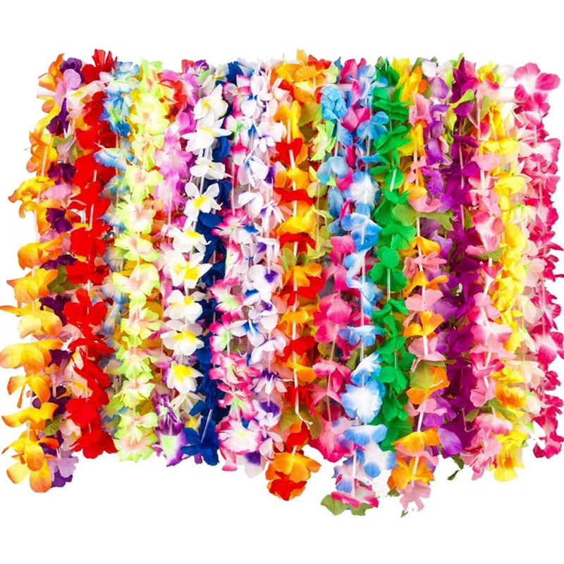 36Pcs Hawaiian Wreath Necklace Colorful Tropical Wreaths Hawaii Flowers Wreaths