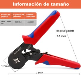 Herramientas de Crimpado de Casquillo (AWG23-7), Crimpadora de Terminales, Pinzas Crimpadora Terminales, Alicates de Crimpadora de Terminales para Cables Eléctricos, Crimpadora de Ferrules HCS8 6-4A