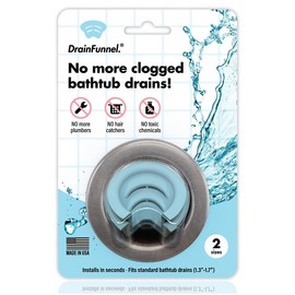 DrainFunnel Bathtub Drain Funnel for Hair Clog Prevention, 2 Size Pack 1.3"-1.7" Tub Drains - Color: Aqua