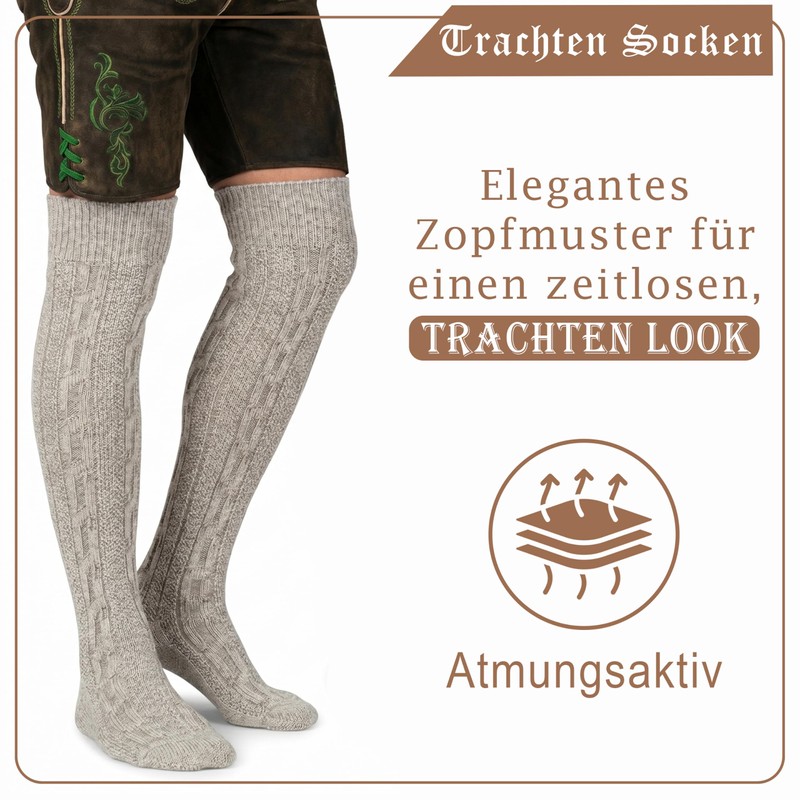 German Wear Traditional Bavarian Knee High Socks, Cable Knit Socks,