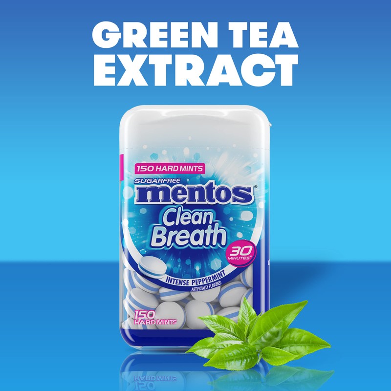 Mentos Clean Breath Sugarfree Hard Mint, 150pc, Intense Peppermint (Pack