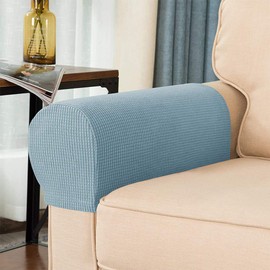 NEKOSUKI Arm Rest Covers Set, Set of 2 Stretch Armchair Covers for Arms, Spandex Polyester Sofa Arm Caps Non Slip Armrest Covers for Chairs Furniture Protector (Light Blue)